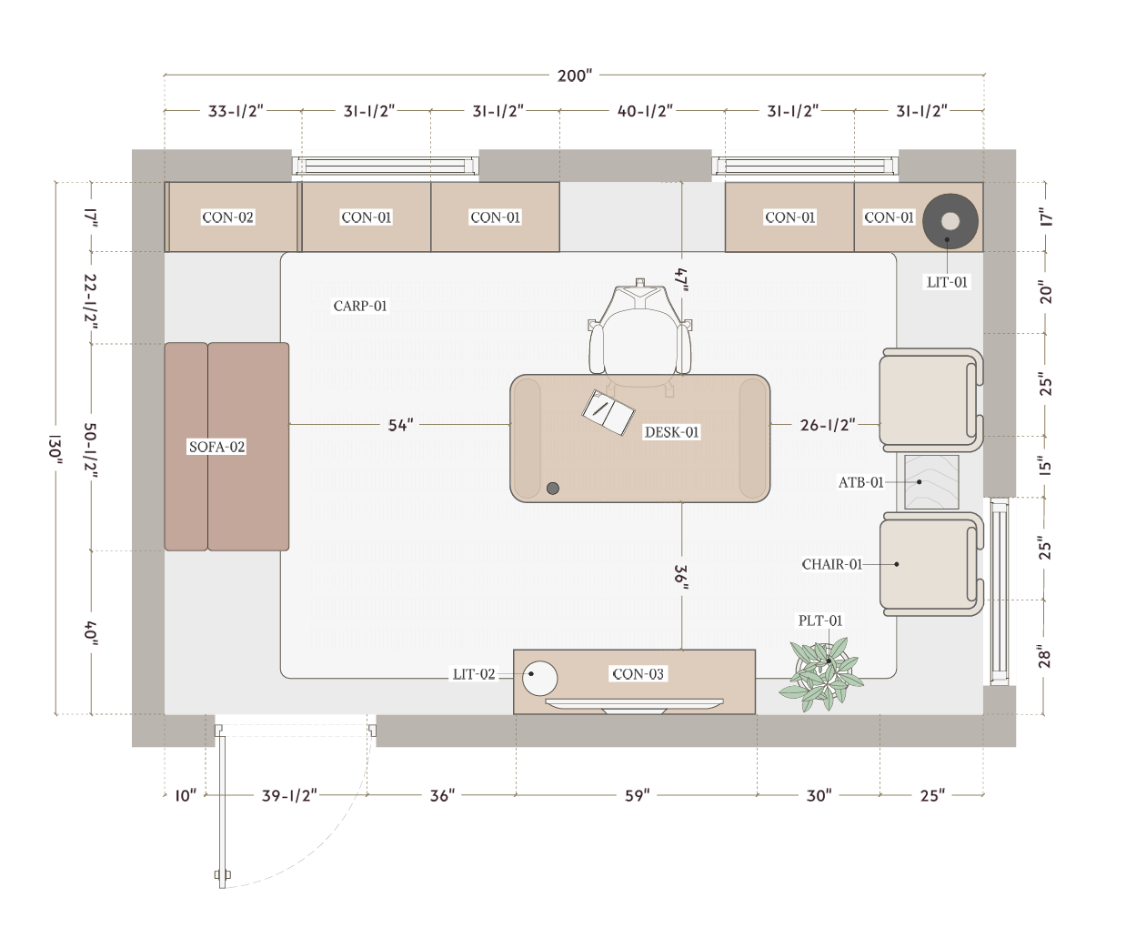 Illustrative elevation call out- space planning, design, and sourcing- Mustard Seed Haven