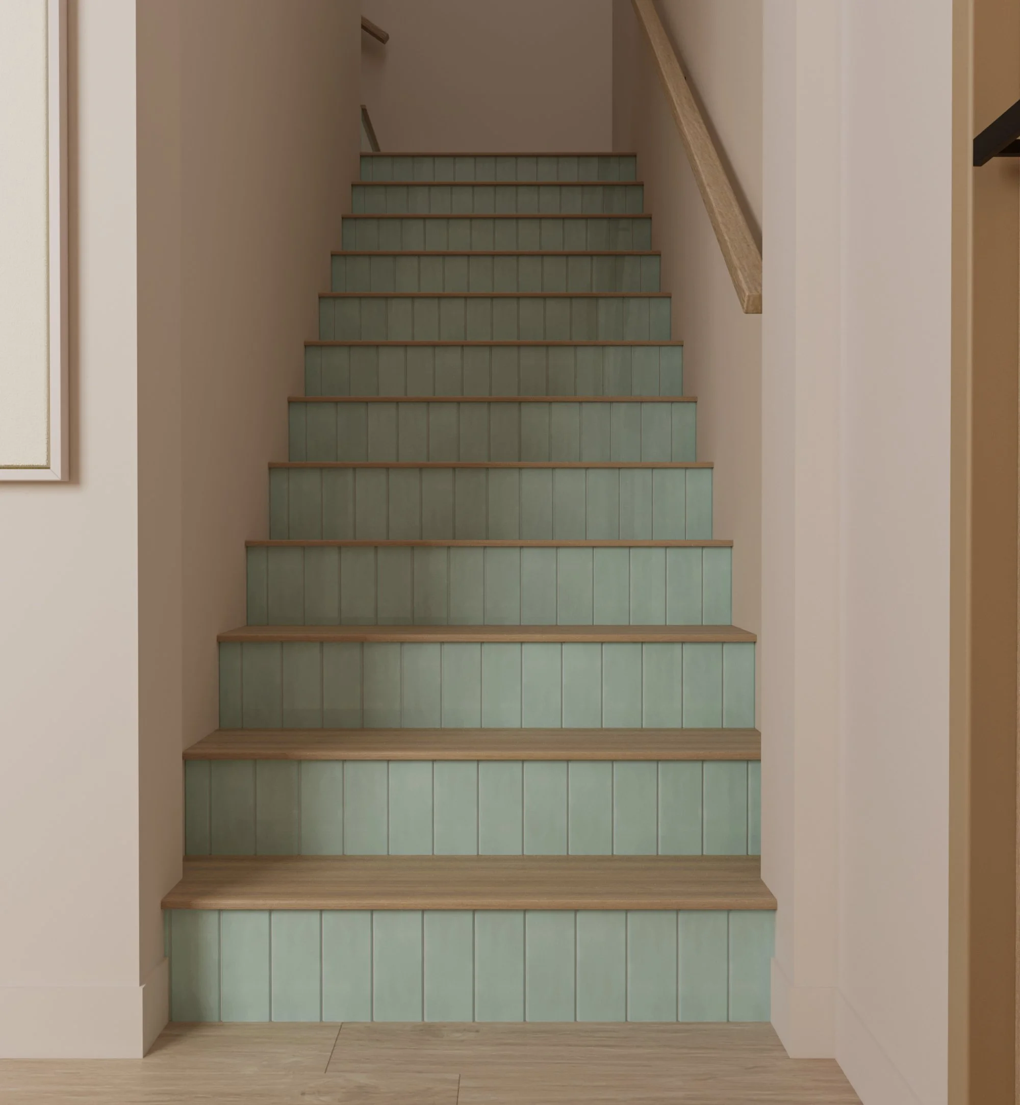 A custom photorealistic rendering of a Coastal Modern staircase, Indian Rocks Beach, FL