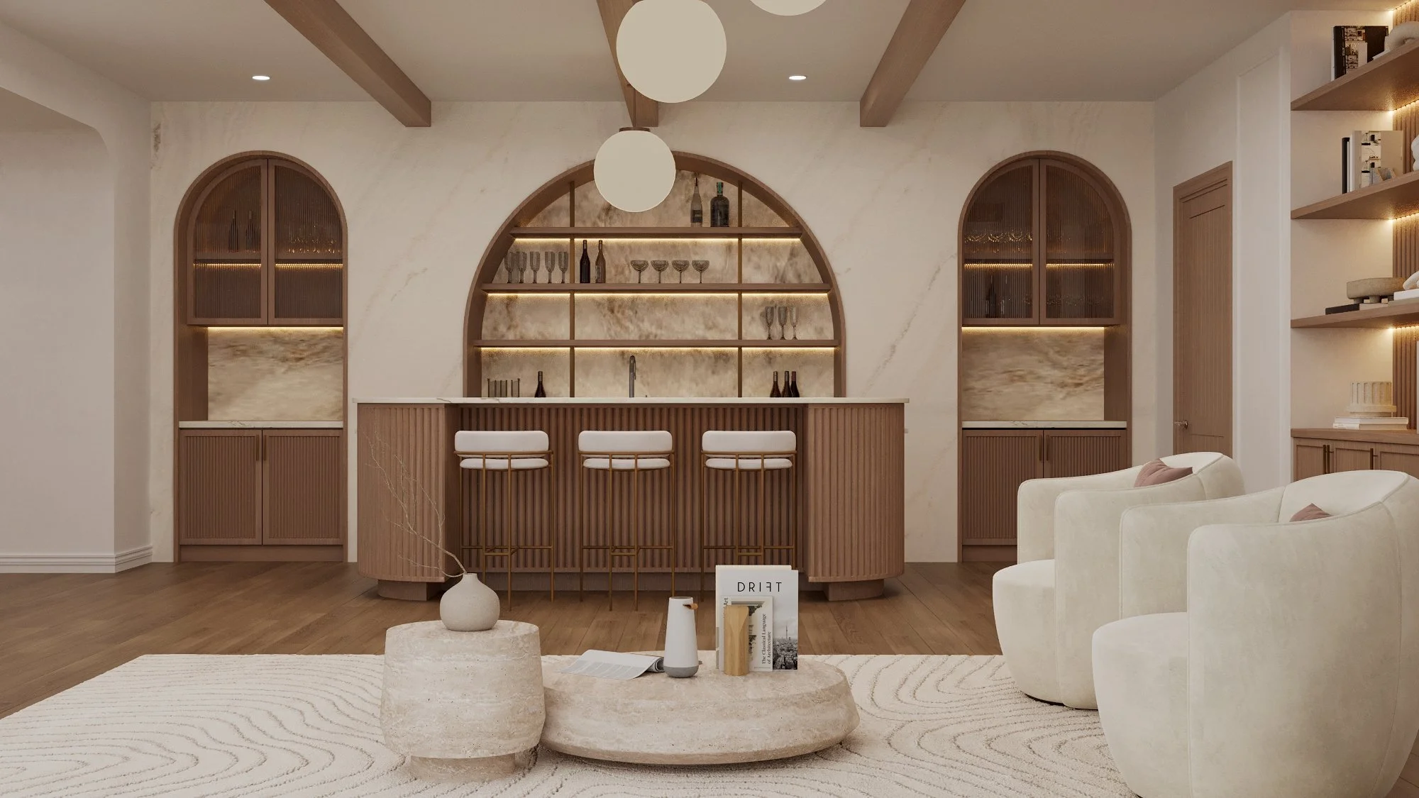 custom photorealistic 3D interior rendering of modern Potomac, MD basement