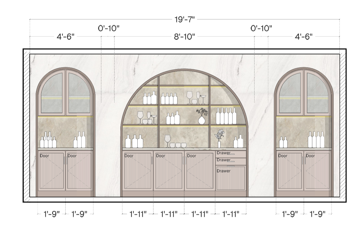 Illustrative elevation call out- space planning, design, and sourcing- Mustard Seed Haven