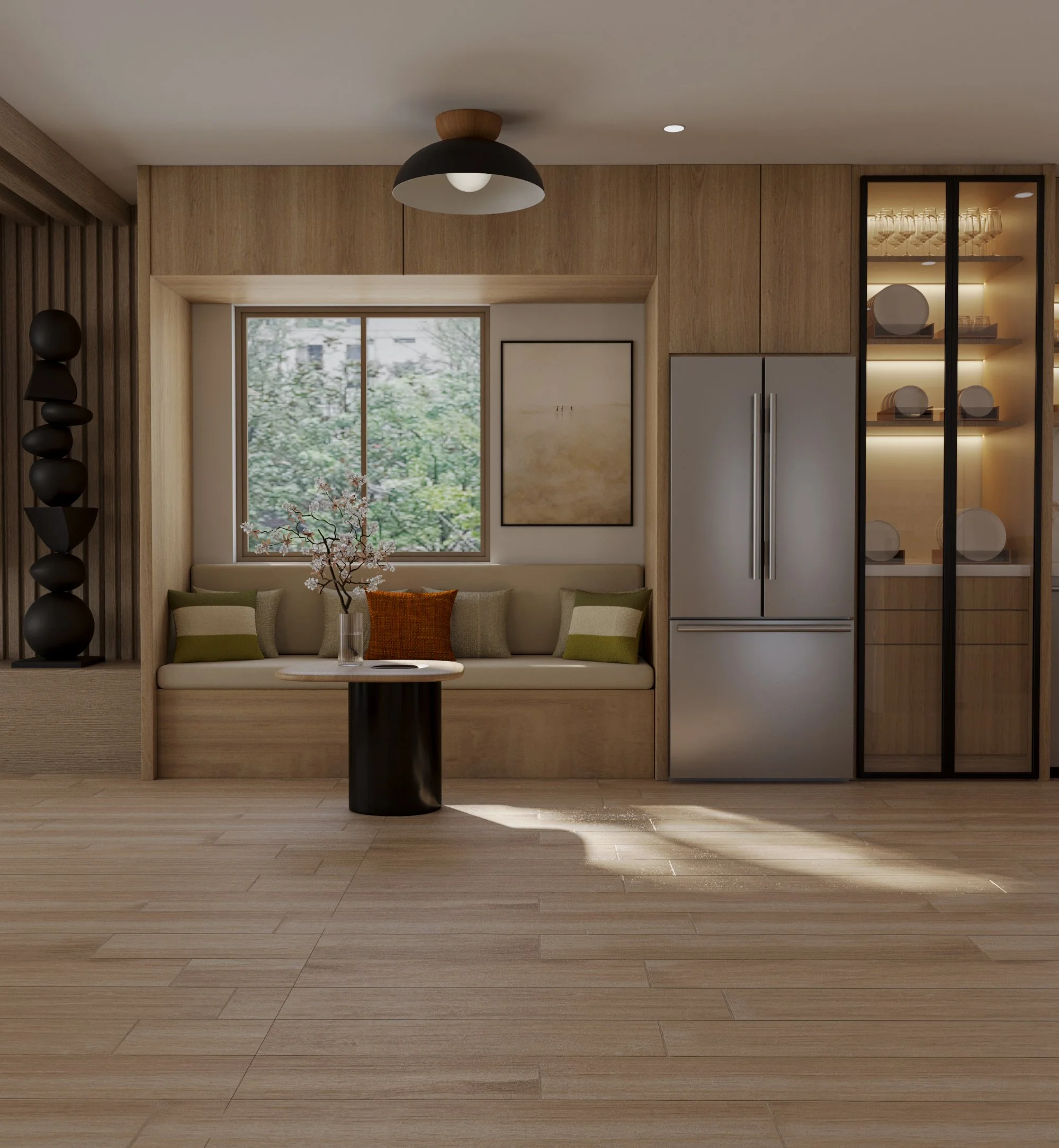 A custom photorealistic rendering of a Coastal modern kitchen,  Florida