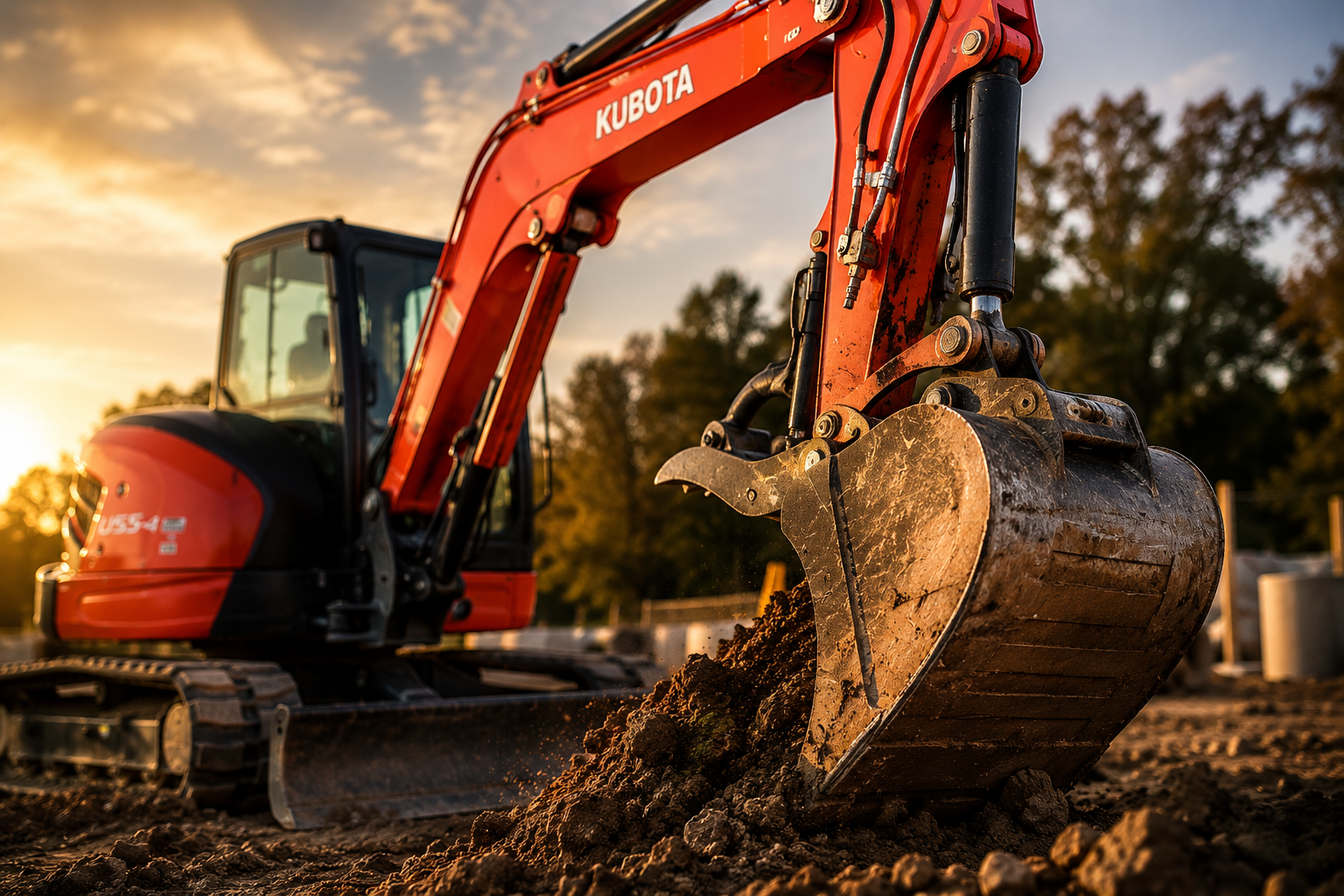Kubota excavator digging a utility trench on a Central Kentucky job site