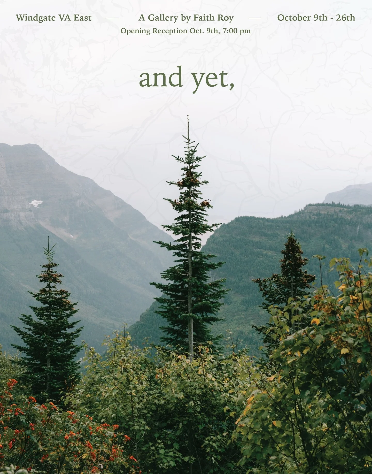 Excited to announce my senior gallery, &ldquo;and yet,&rdquo; ! I would love for you to join me October 9th at 7pm for the opening reception! Come see what I have been working on over the past year :) Print sale, food, and more! 🌲🌞🏔️

📍130 S Eagl