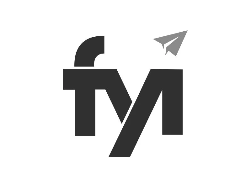 A stylized logo with the letters 'ty' in black, a small paper airplane above it, and a partial curved shape above the 't'.