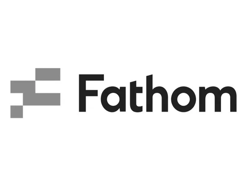 Fathom logo with stylized abstract symbol and the word 'Fathom' in bold black letters.