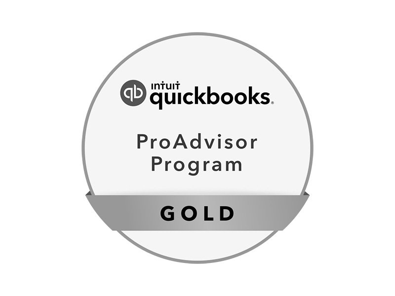 Certification badge for QuickBooks ProAdvisor Program Gold level.