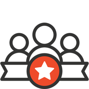 Icons of three people with a star badge in front of them