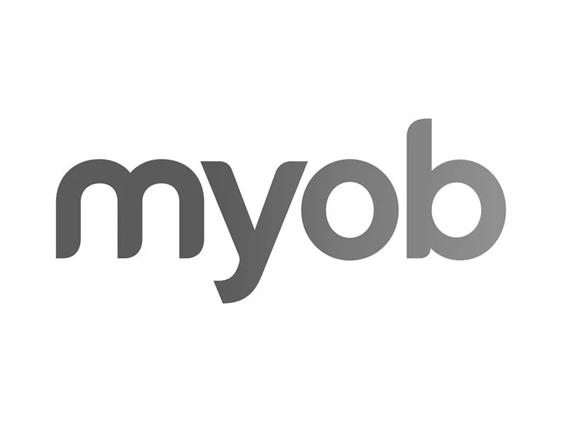 Myob logo in gray on a white background.