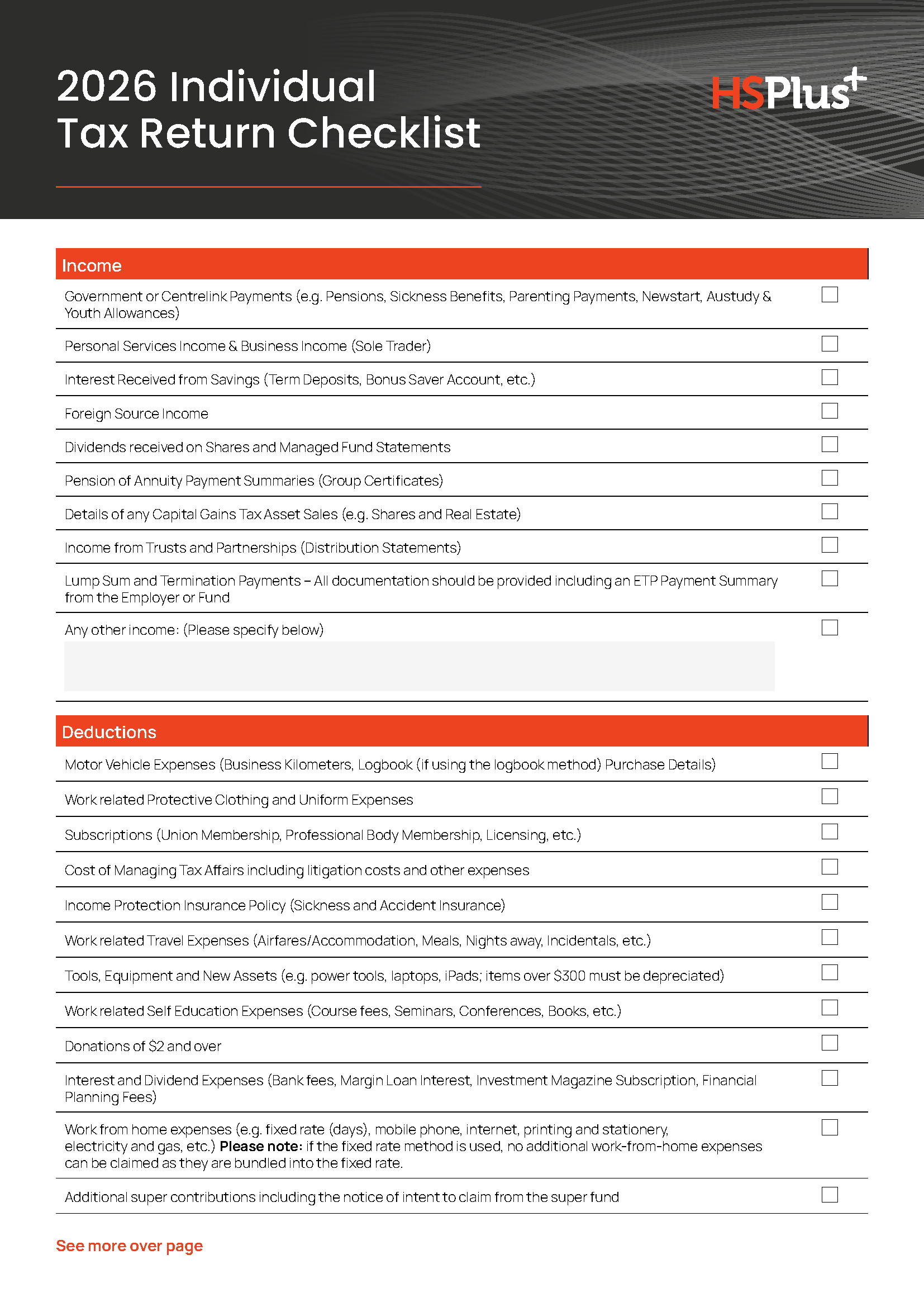 2026 Individual Tax Return Checklist