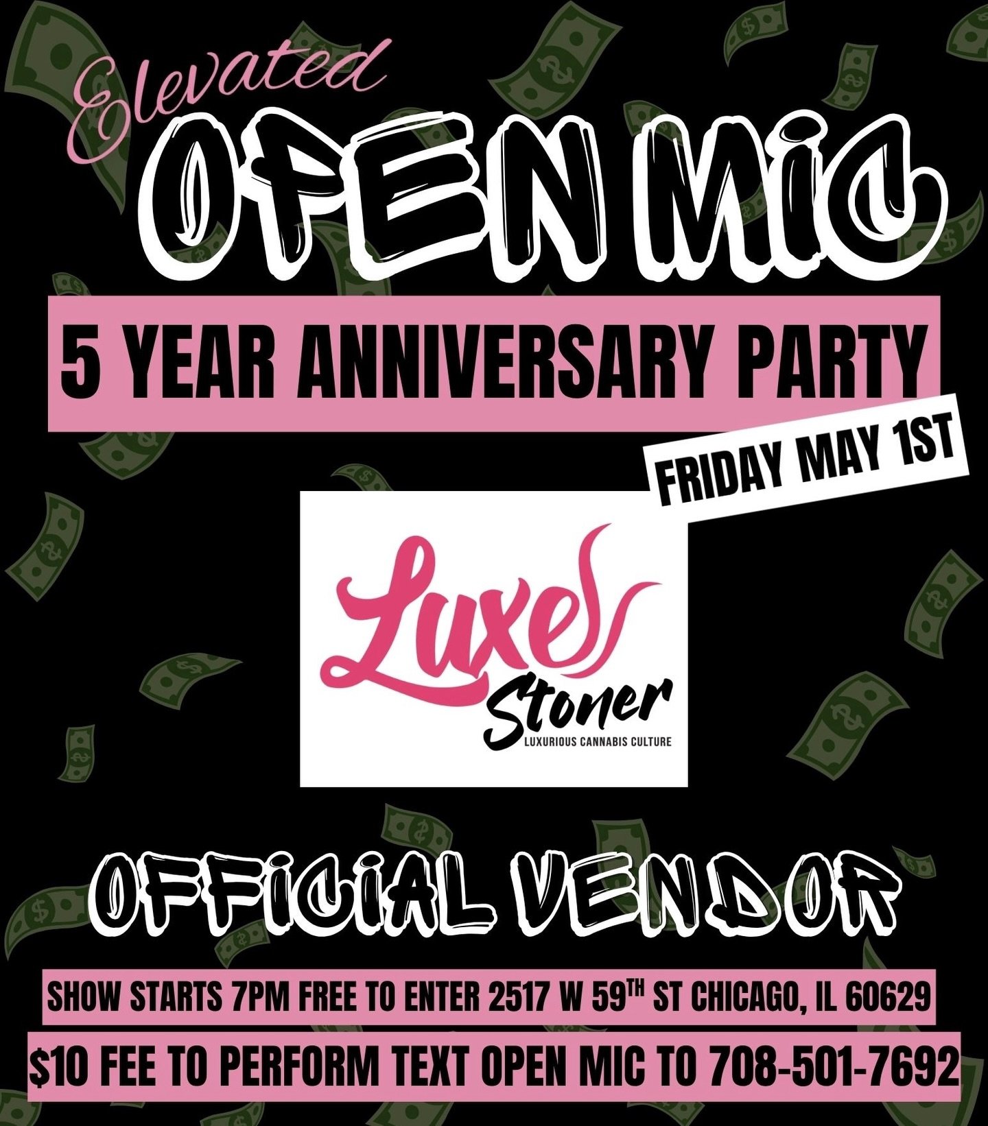 Announcing the official line up for our upcoming 5 year anniversary party!!

Announcing the return of @luxestoner 

Luxe Stoner was a vendor at the VERY FIRST Open Mic! I am so excited to have them back. Come shop your classy accessories!

Remember t