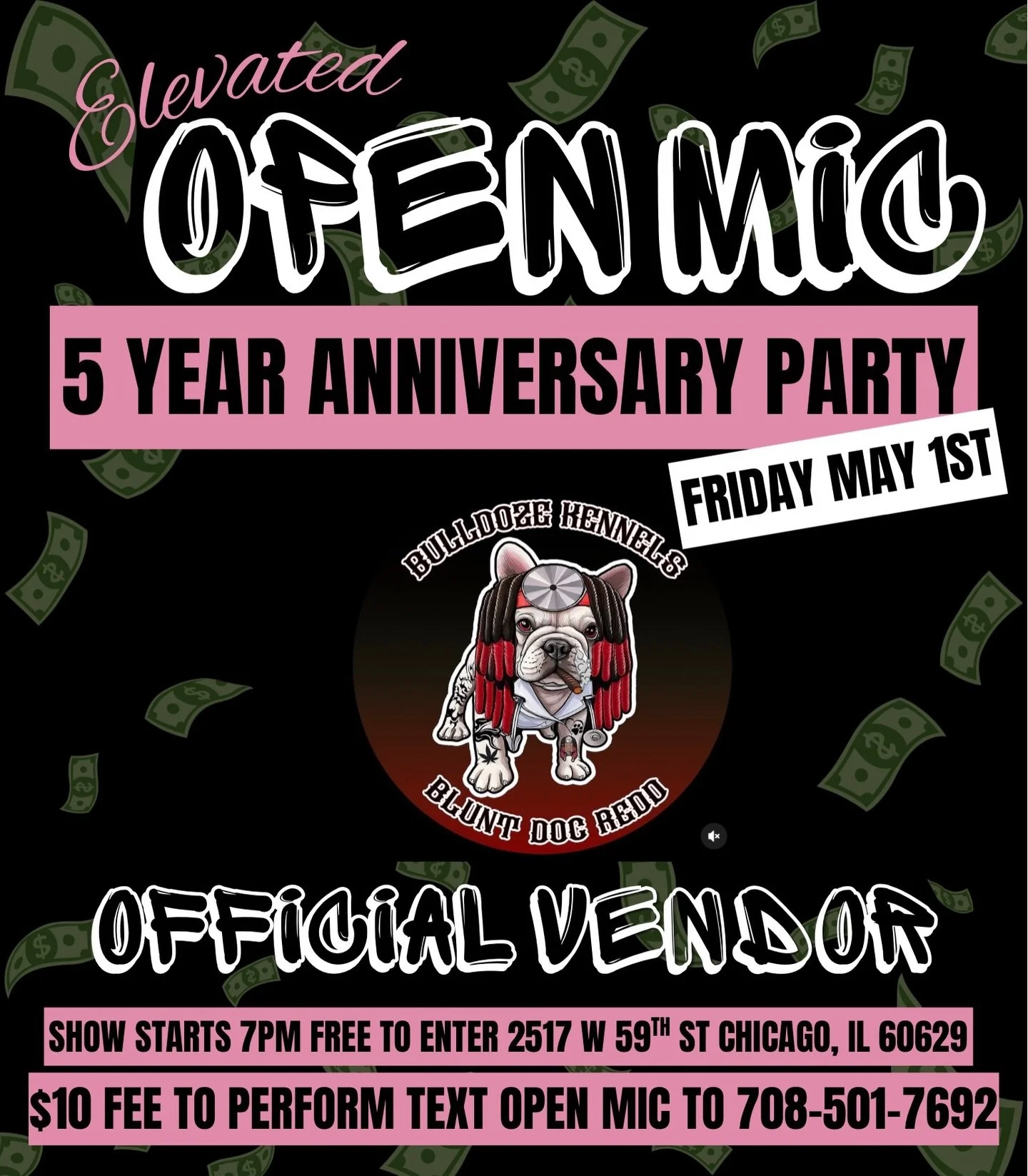 Announcing the official line up for our upcoming 5 year anniversary party!!

We have a returning vendor with @bulldozekennelschicago 

Don&rsquo;t forget to bring your cash and shop with the vendors!

Remember that all Open Mics are 100% free to atte