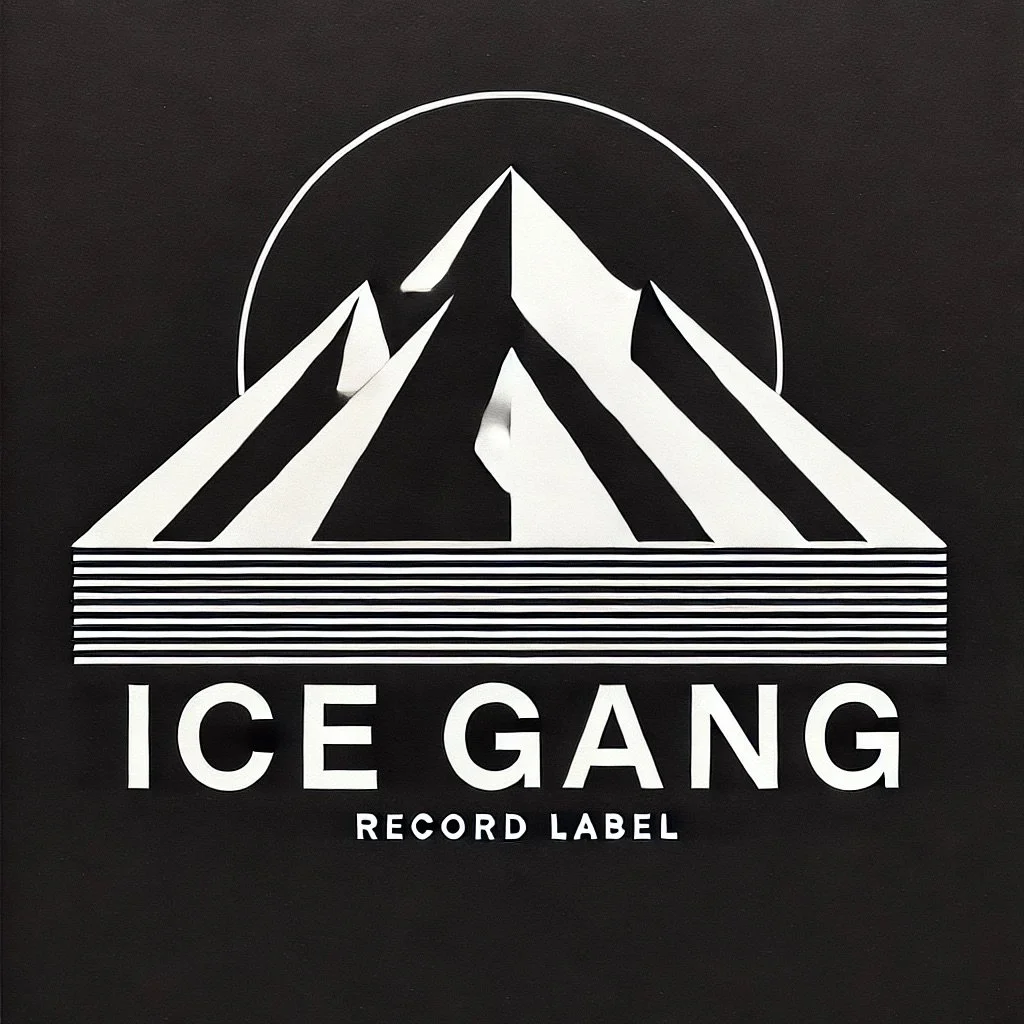 Black background with a white geometric mountain design and the text "ICE GANG RECORD LABEL" beneath it.
