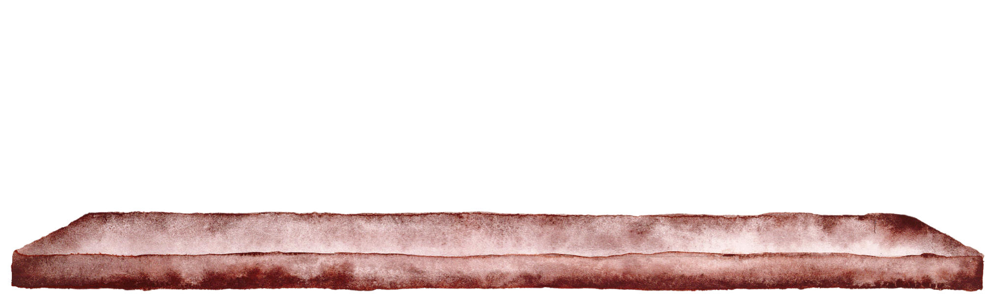 A hand-painted watercolour illustration of a rectangular shelf with a marbled red-ish brown and white surface.