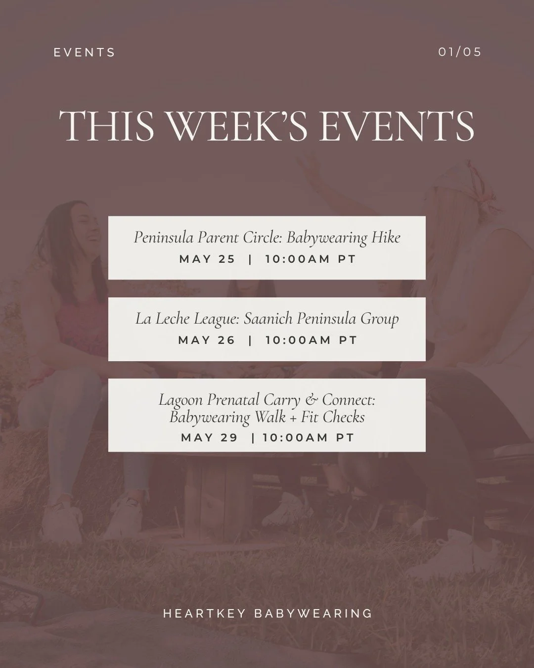 Here&rsquo;s where you can find me this week, May 25 to 29, from the Saanich Peninsula to the West Shore. Swipe for more info on each free event!

🗓️ Monday, May 25: Hike with @VictoriaTrailMoms

🗓️ Tuesday, May 26: Breastfeeding support with LaLec