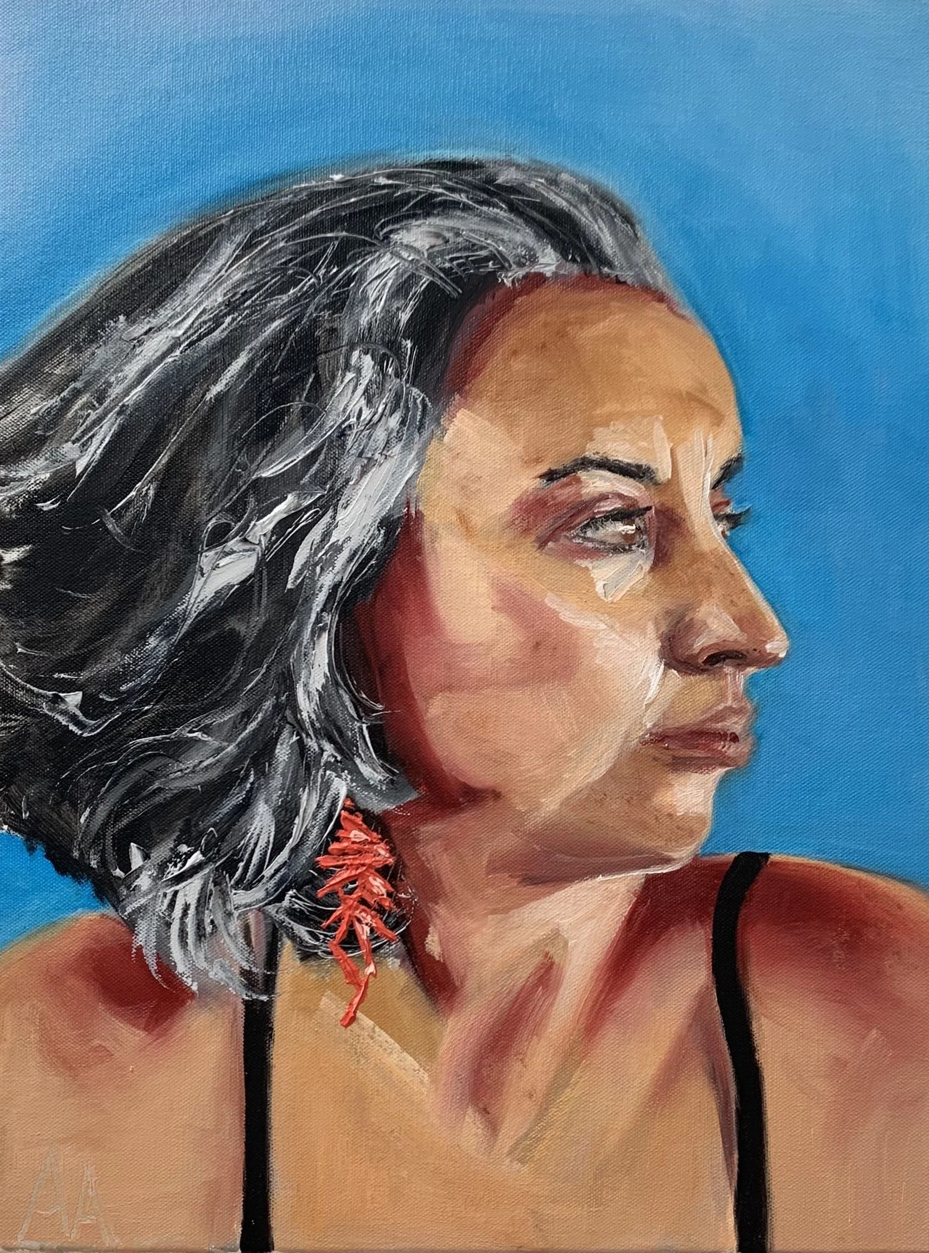 Nancy's Coral Earring, 2021.
Oils on canvas
40cm x 30cm 
Private Collection