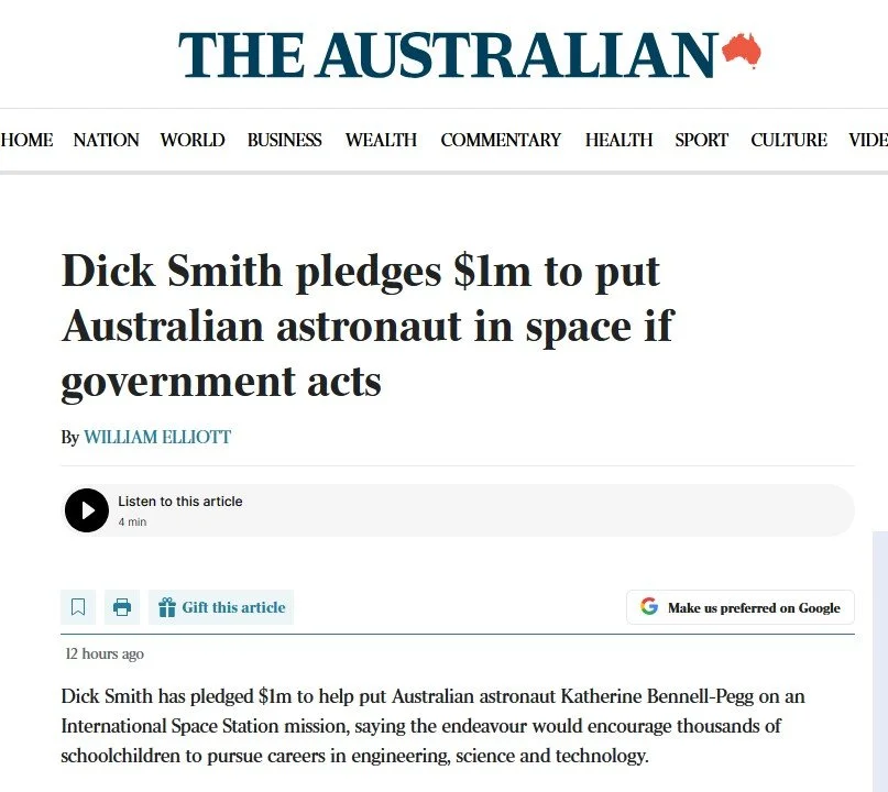 Dick Smith pledges $1m to put Australian astronaut in space if government acts