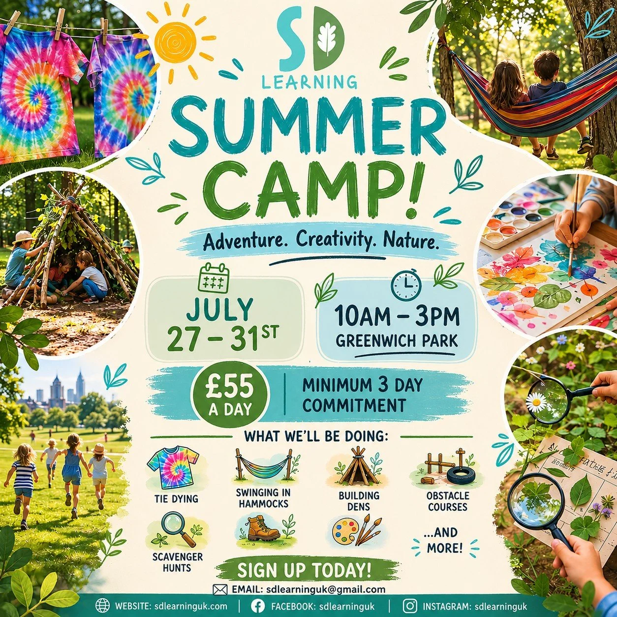 ☀️🌿 SUMMER CAMP IS HERE! 🌿☀️

Looking for an unforgettable summer experience for your child? Join us inGreenwich Park for 5 days packed with adventure, creativity and outdoor fun! 🎨🌳

📅 July 27th &ndash; 31st
🕙 10AM &ndash; 3PM
💷 &pound;55 per