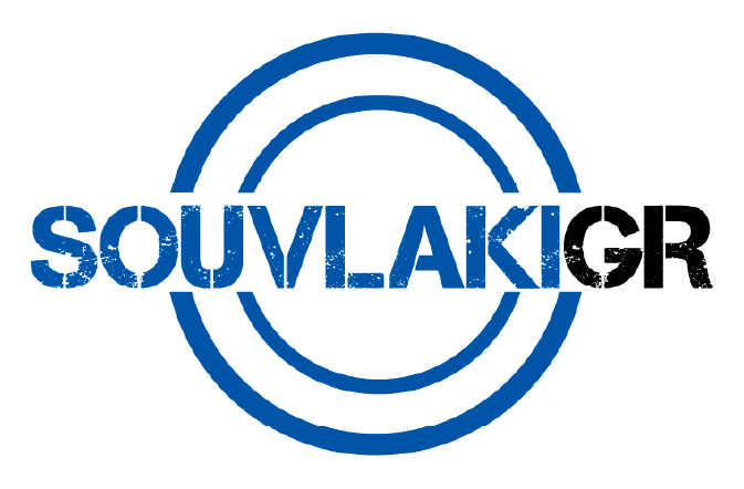 Logo with the text 'SOUVLAKICR' inside concentric blue circles.