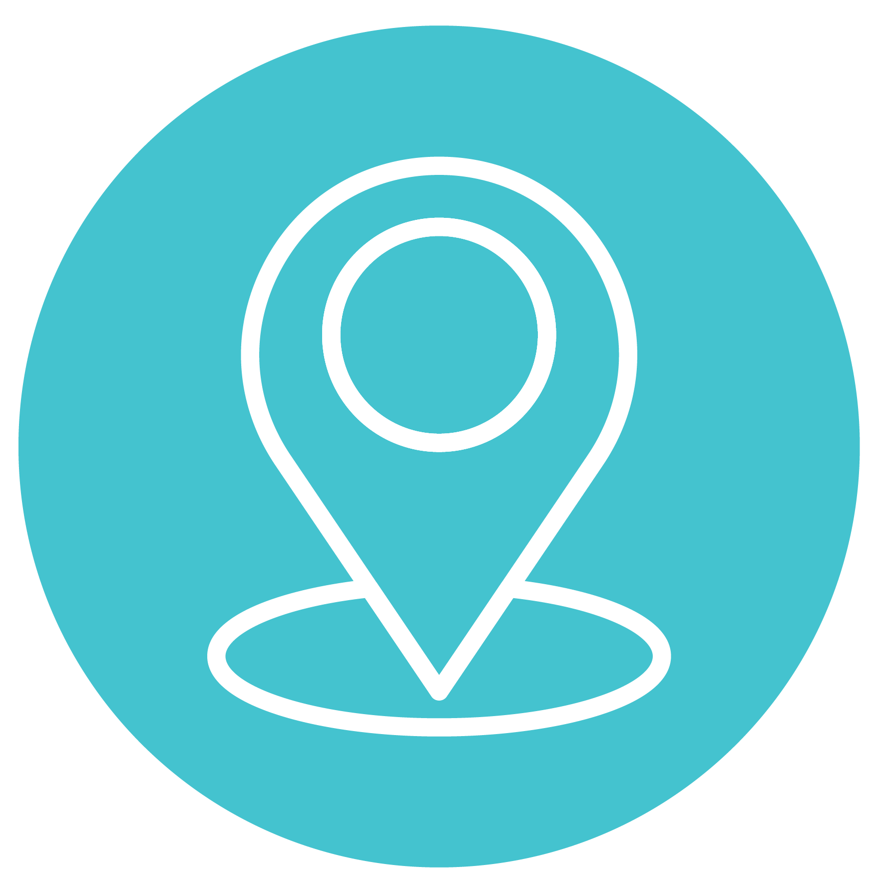 A blue circular icon with a white outline of a map pin or location marker.