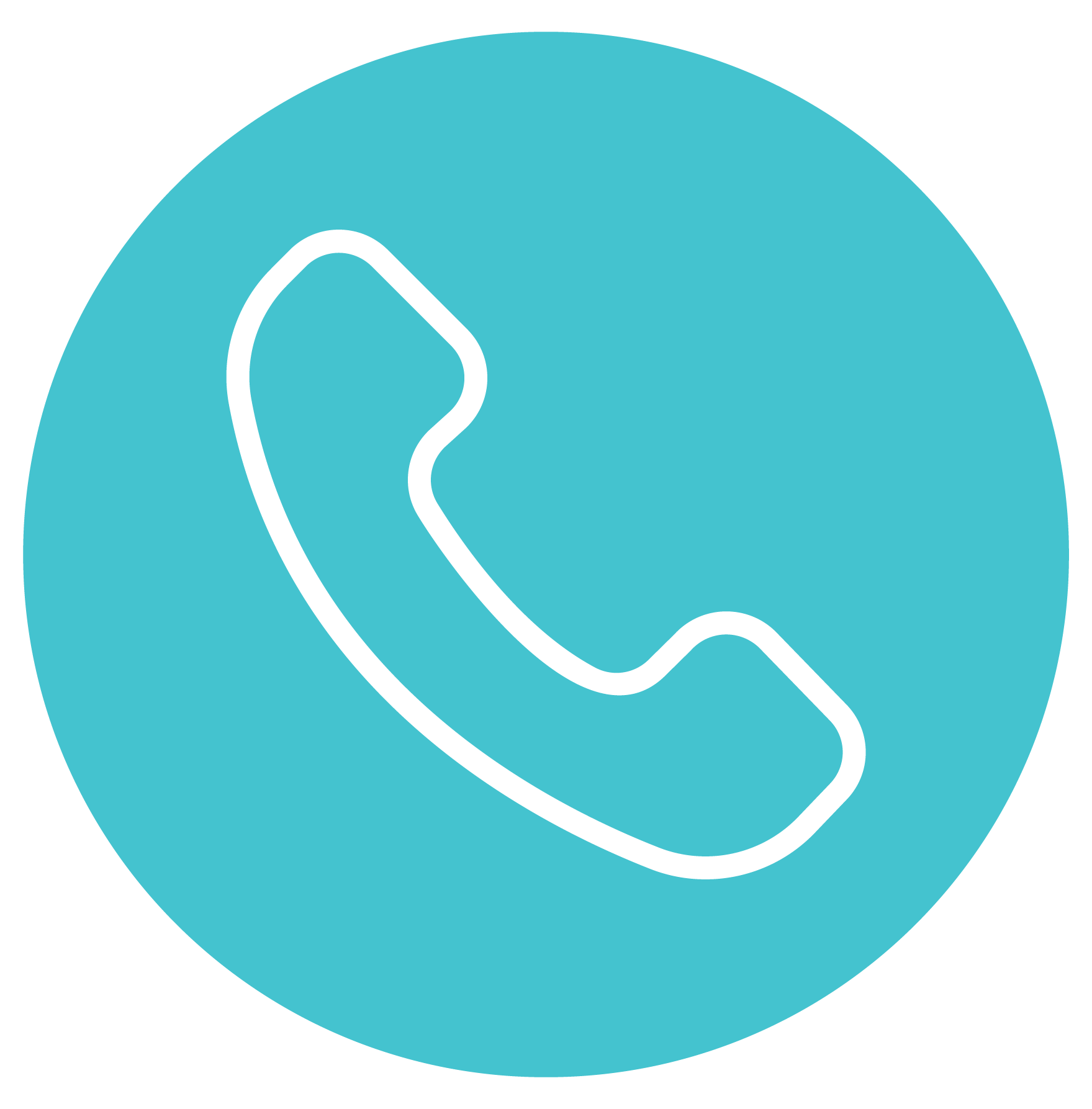 Icon of a telephone receiver in white on a blue circular background.