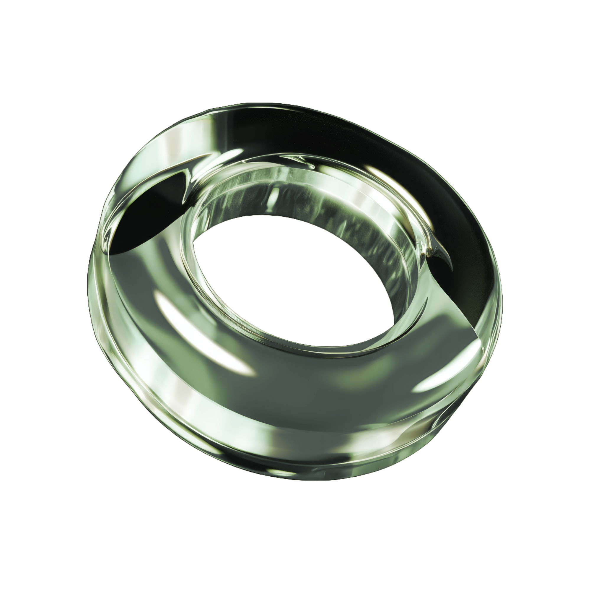 Close-up of a shiny, metallic ring-shaped object with a smooth surface and reflective finish.