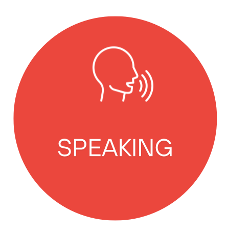 Red circle sign with white outline of a face speaking and the word 'SPEAKING' underneath.
