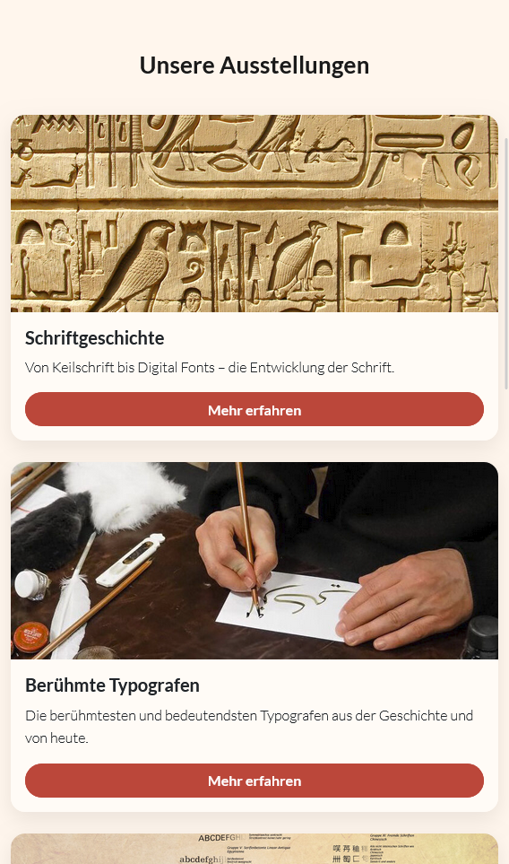 Startseite Virtuelles Schriftmuseum mobile Ansicht