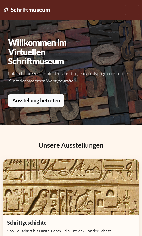 Startseite Virtuelles Schriftmuseum mobile Ansicht