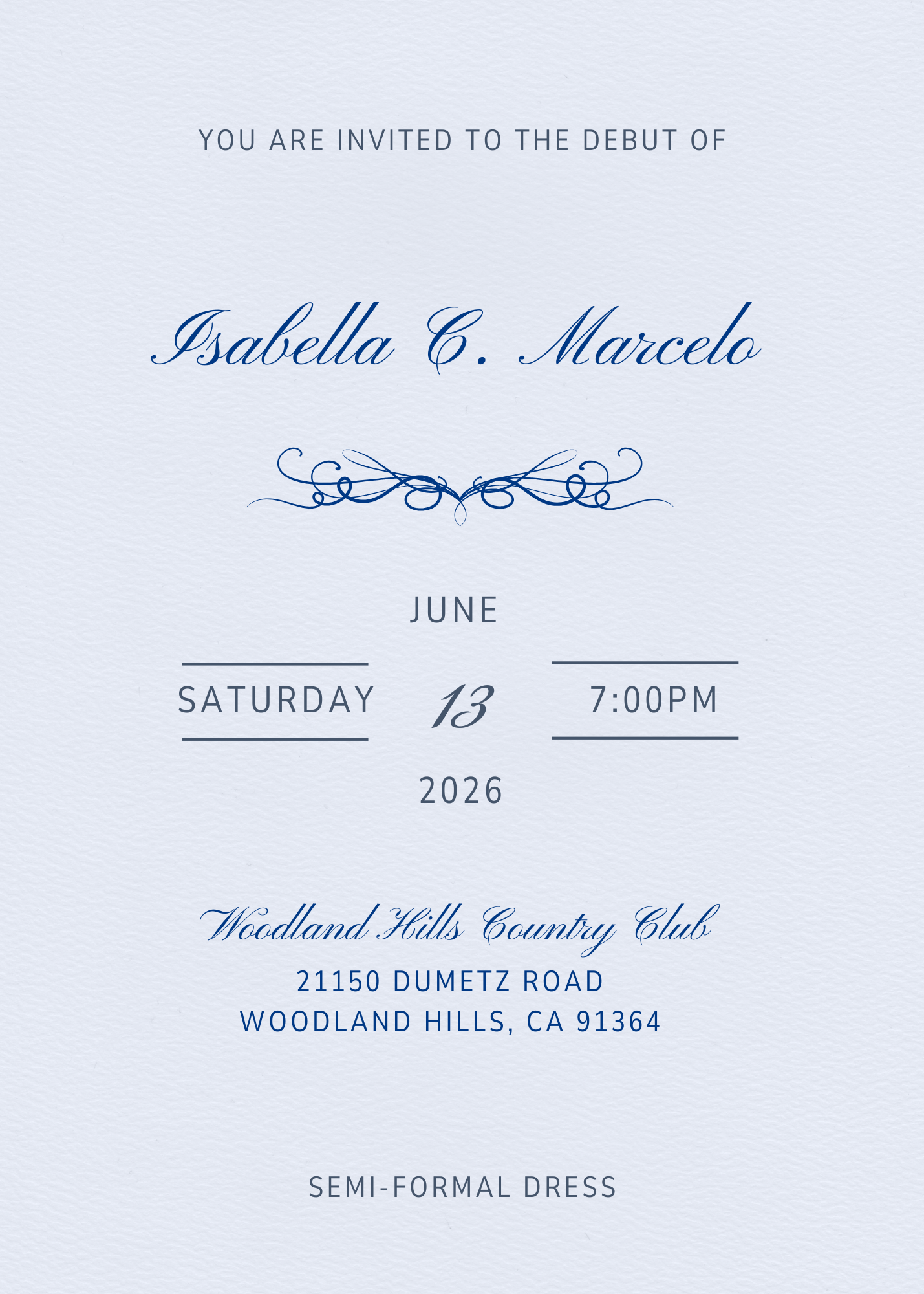 Bella's Invitation with blue design
