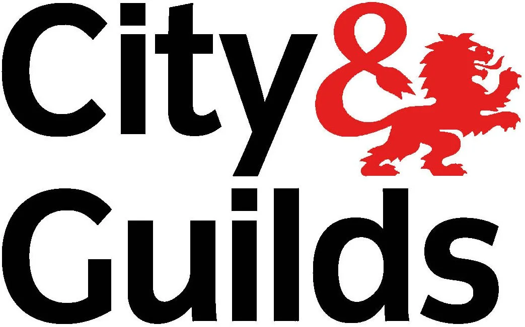 Logo of City & Guilds with black text and a red lion emblem.
