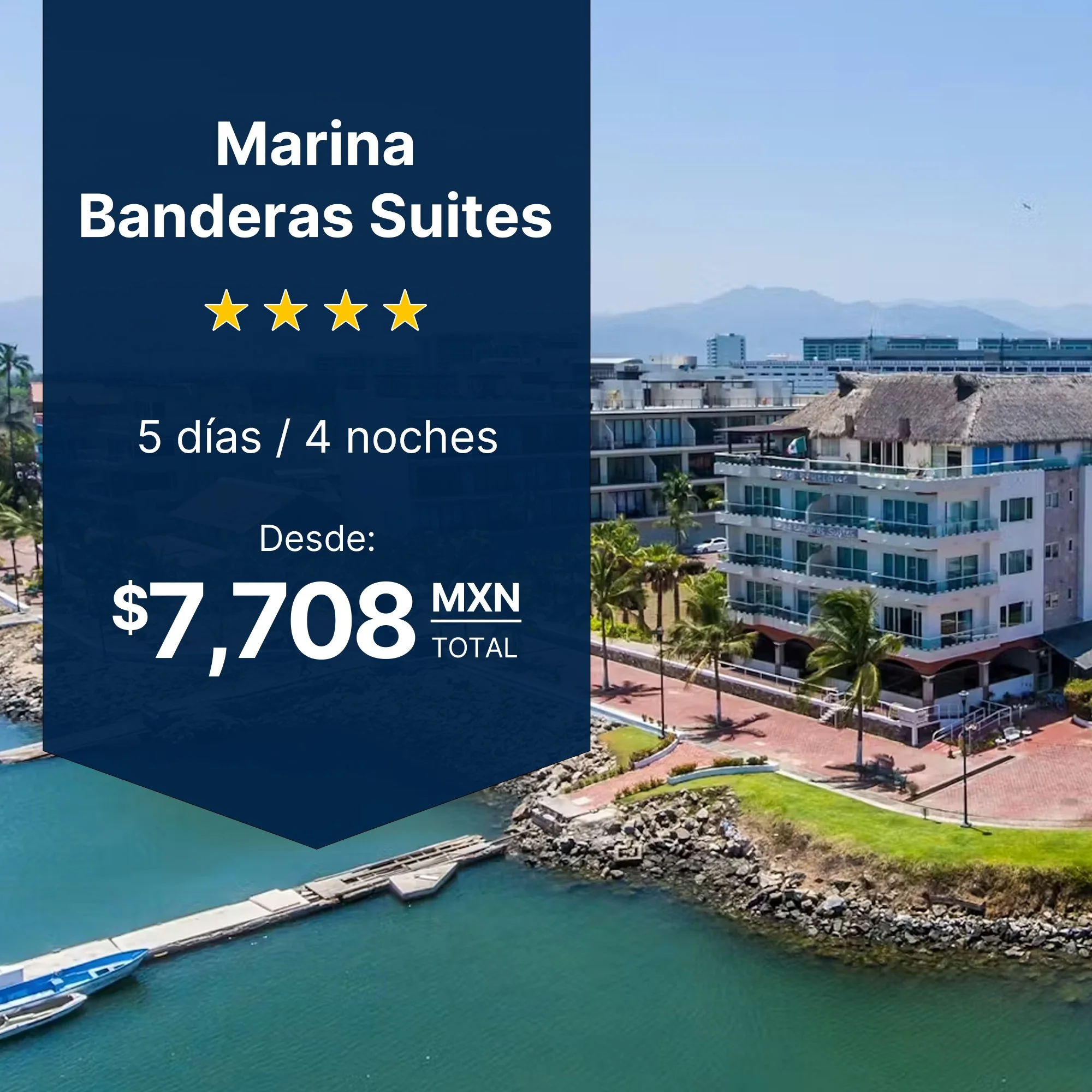 Marina Banderas Suites Nuevo Vallarta plan parejas habitación estudio balcón marina traslado privado 5 noches desde $7,708