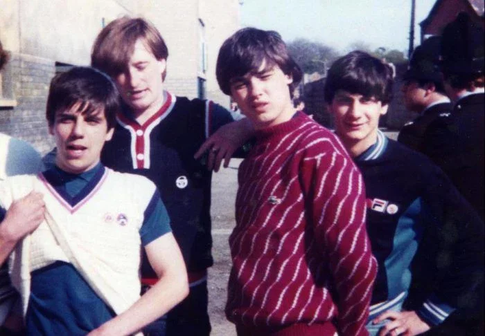  A group of young casuals sporting Lacoste, Sergio Tacchini and Fila. 1980s © 80s Casual Classics.