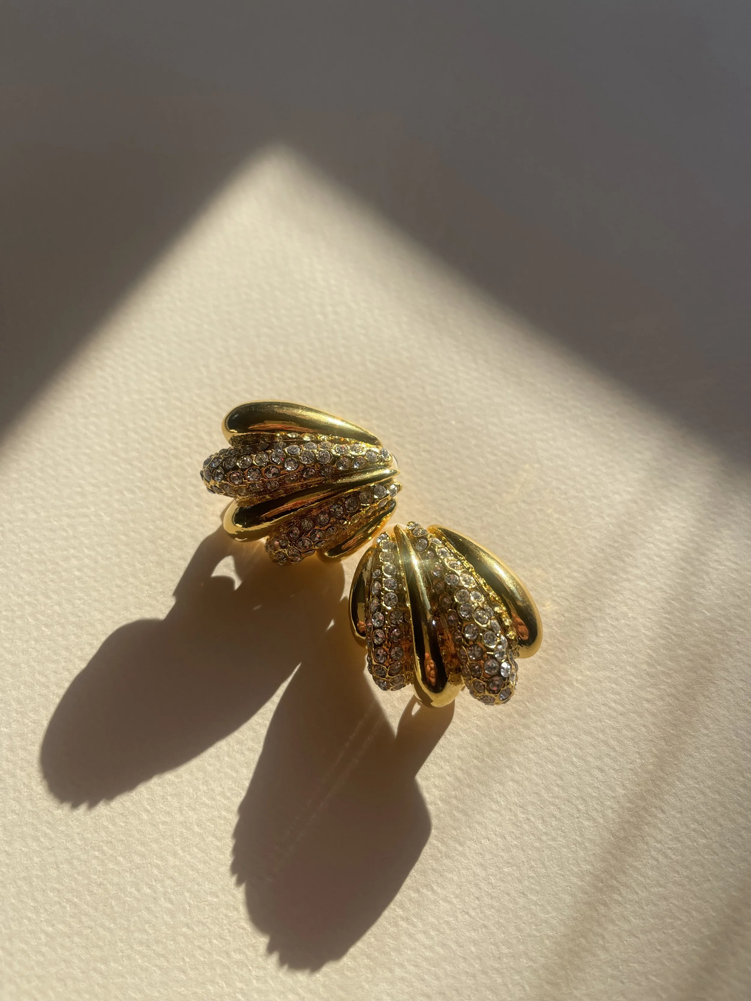 Shell Crystal and Gold Earrings