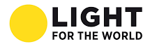 Logo with a yellow circle and the words 'LIGHT FOR THE WORLD' in black text.