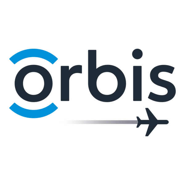 Logo for Orbis with a stylized airplane icon extending from the letter 'i'.