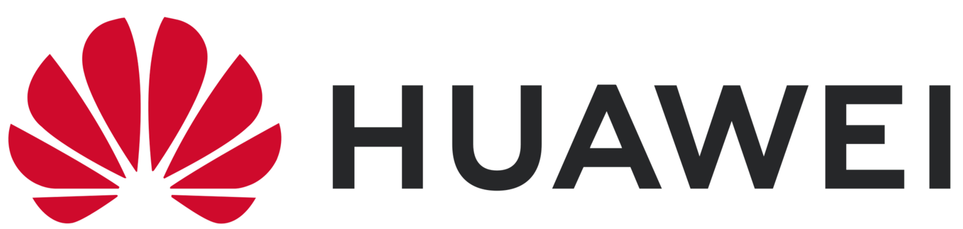 Huawei logo with a red flower-like symbol and the word 'HUAWEI' in black.