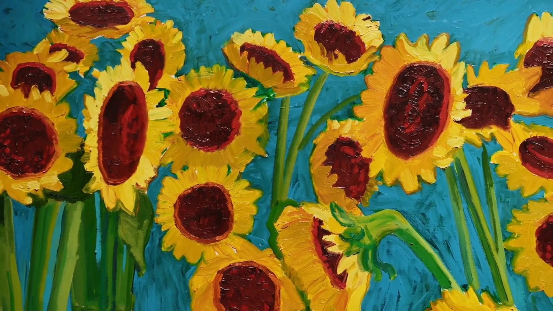 Still from Sotheby’s 30 Sunflowers film featuring David Hockney, edited by offline film editor Benjamin Lingard-Lane