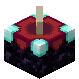 A pixelated Minecraft block resembling a cake with a white pole or candle in the center.