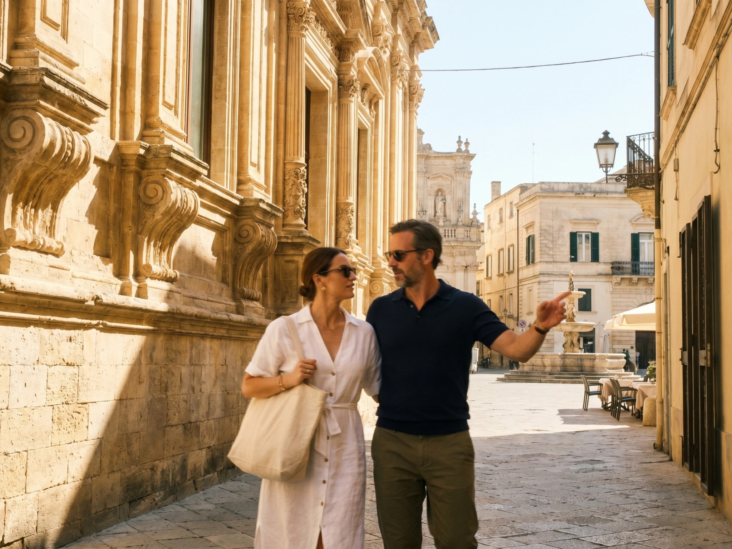 Couple exploring Galatone, Puglia