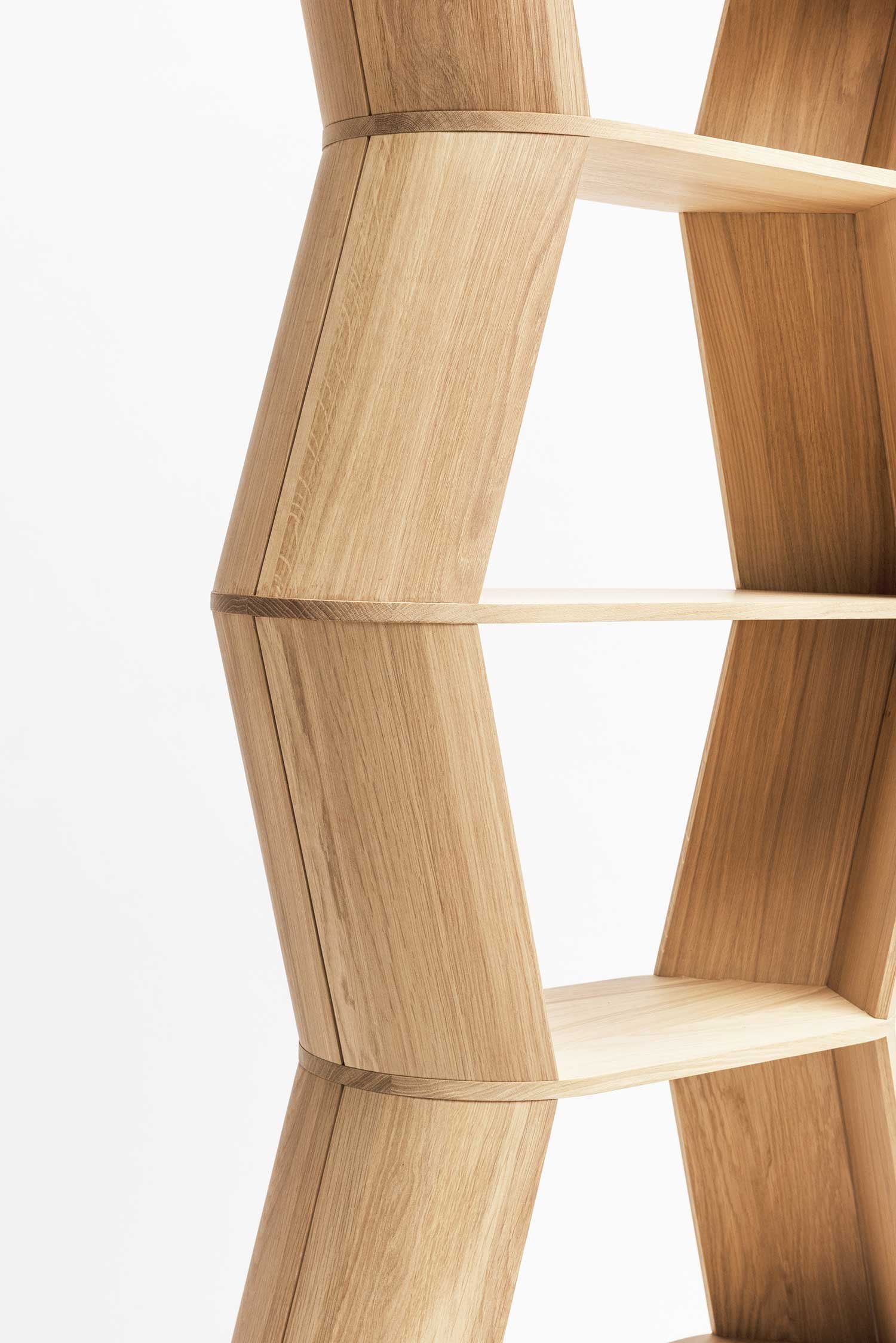 Detail of the Loft sculptural and graphic bookshelf