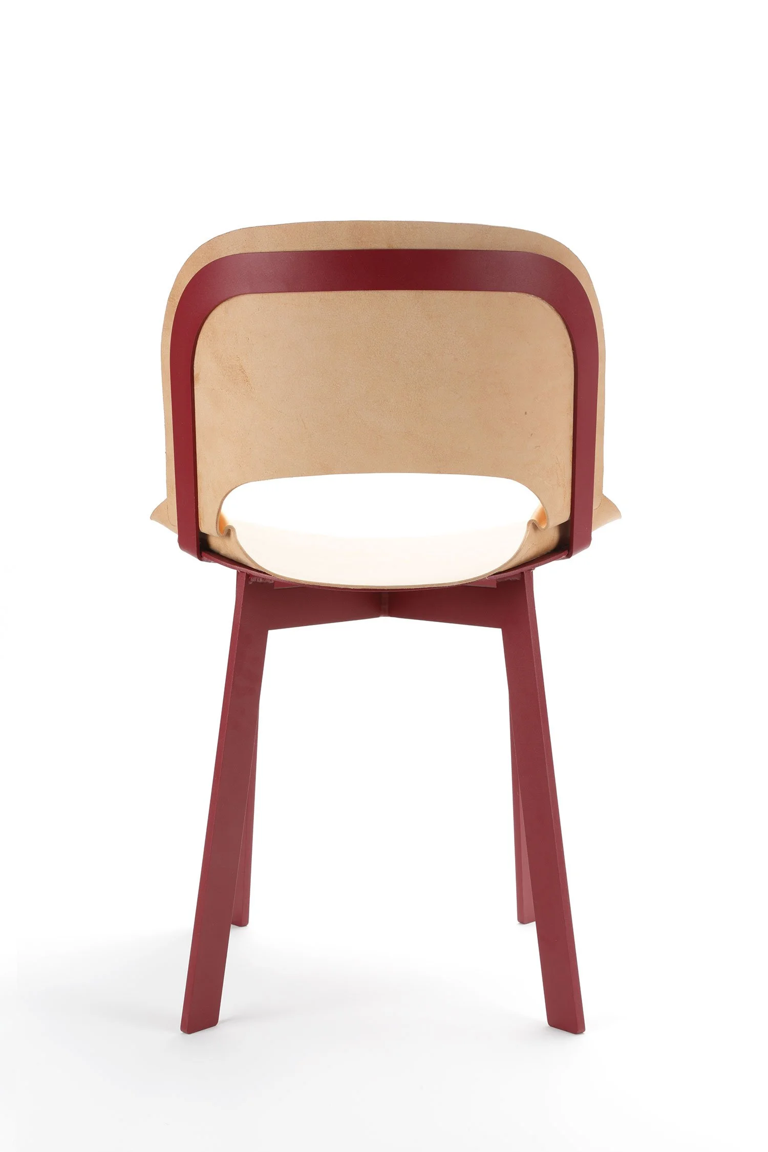 aluminum and folded leather chair back view