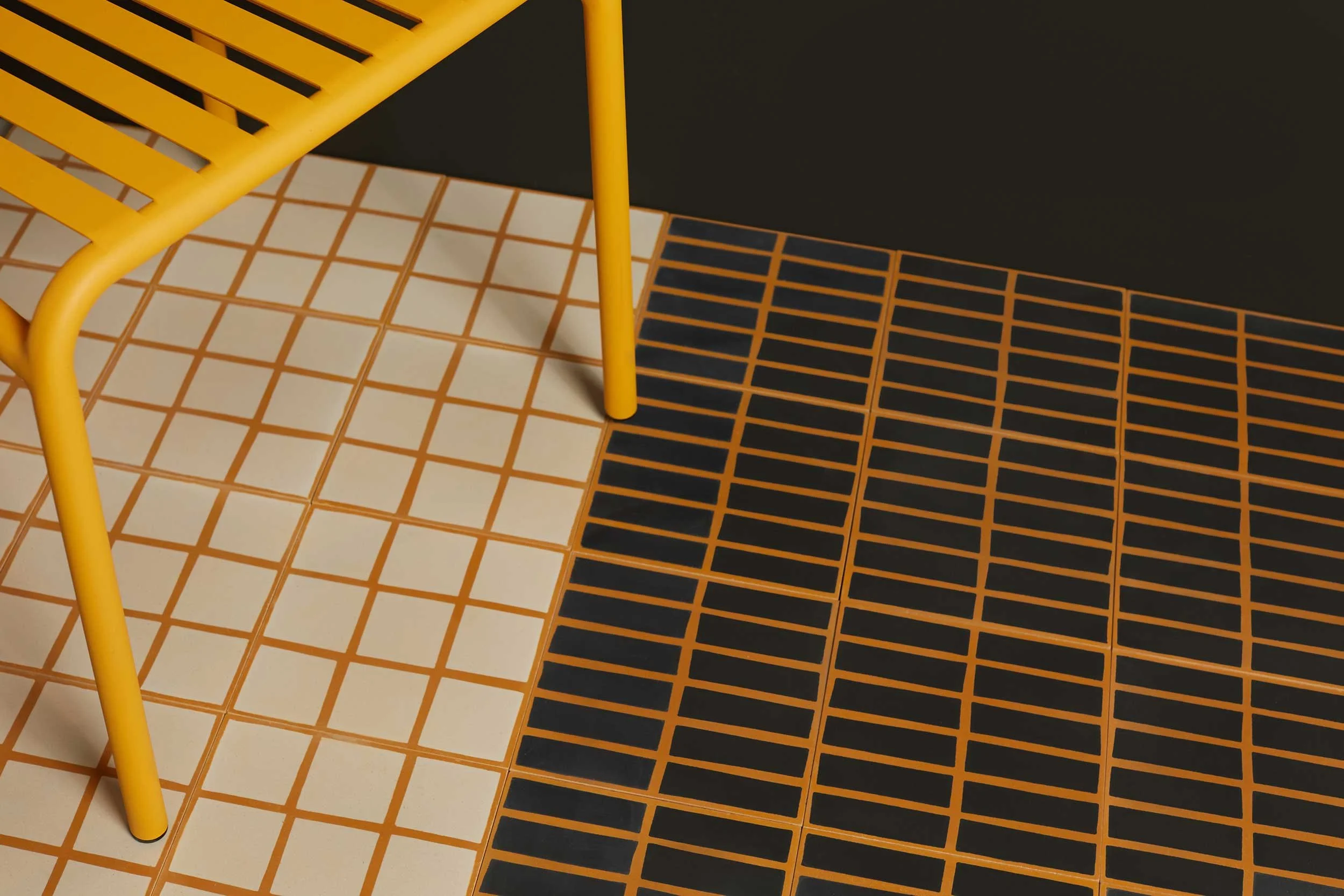 A yellow, black and white composition