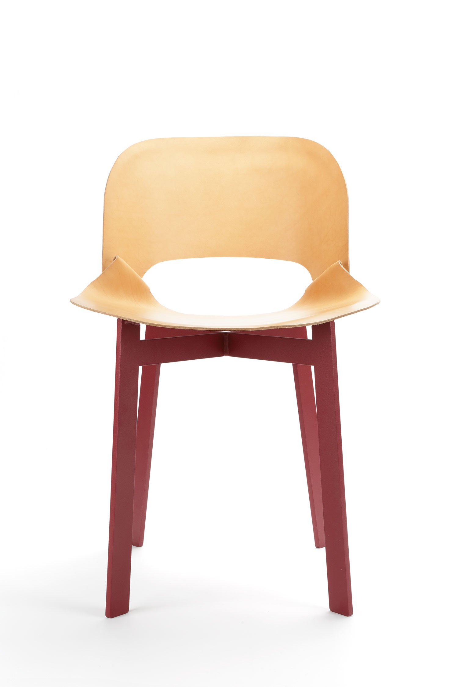 aluminum and folded leather chair front view