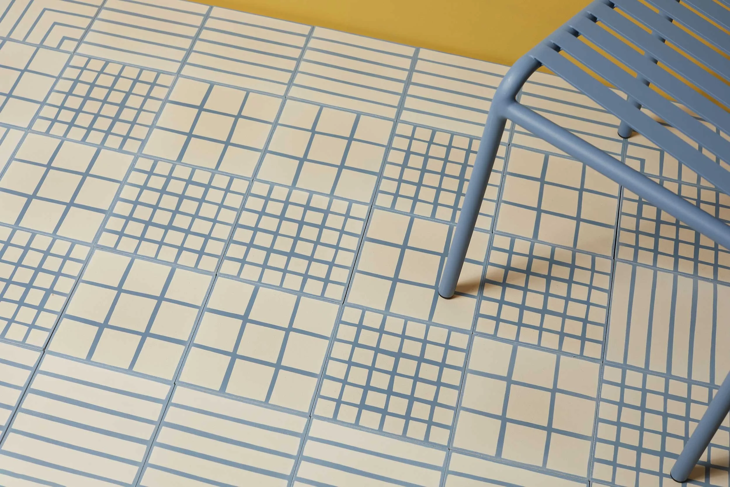 A blue composition with small and large squares