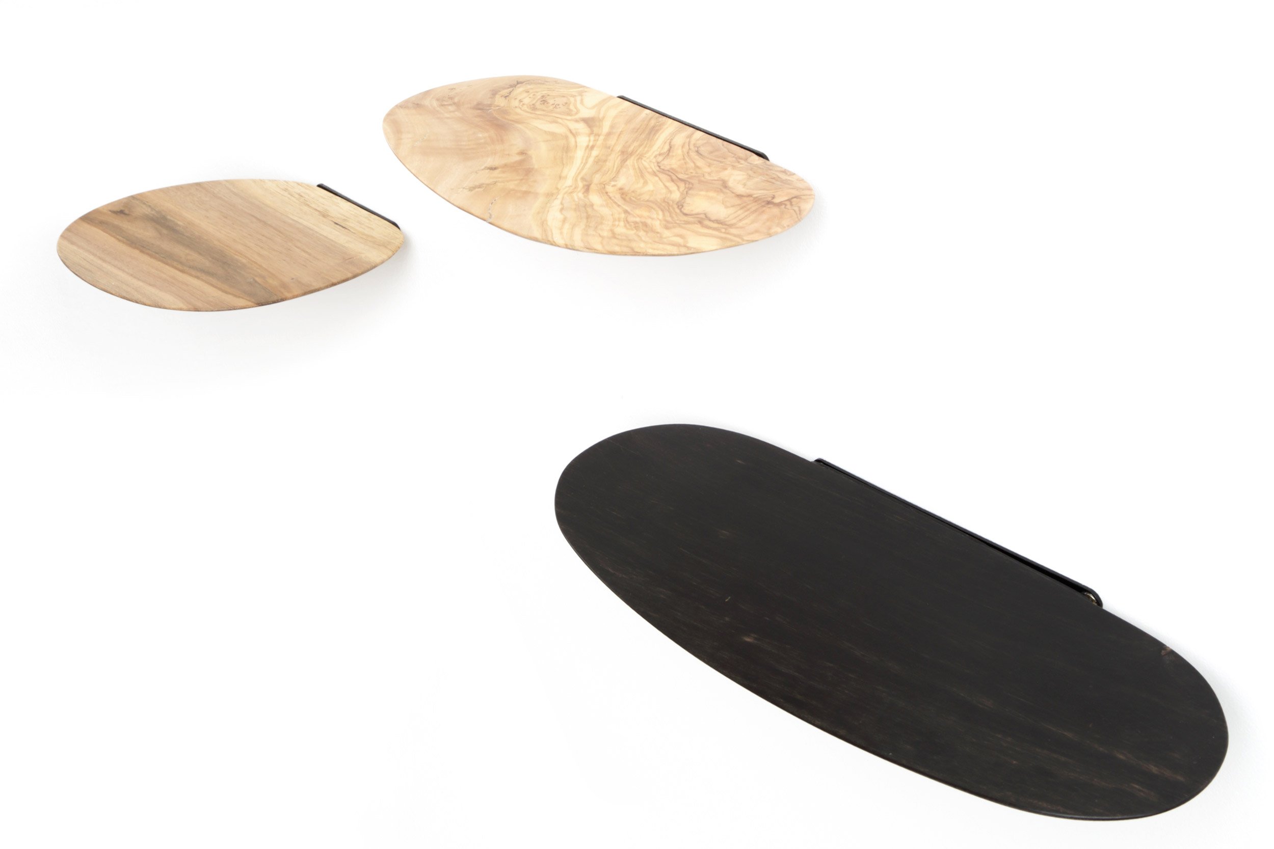 top view of the Feuilles Volantes mini wall shelves in precious woods
