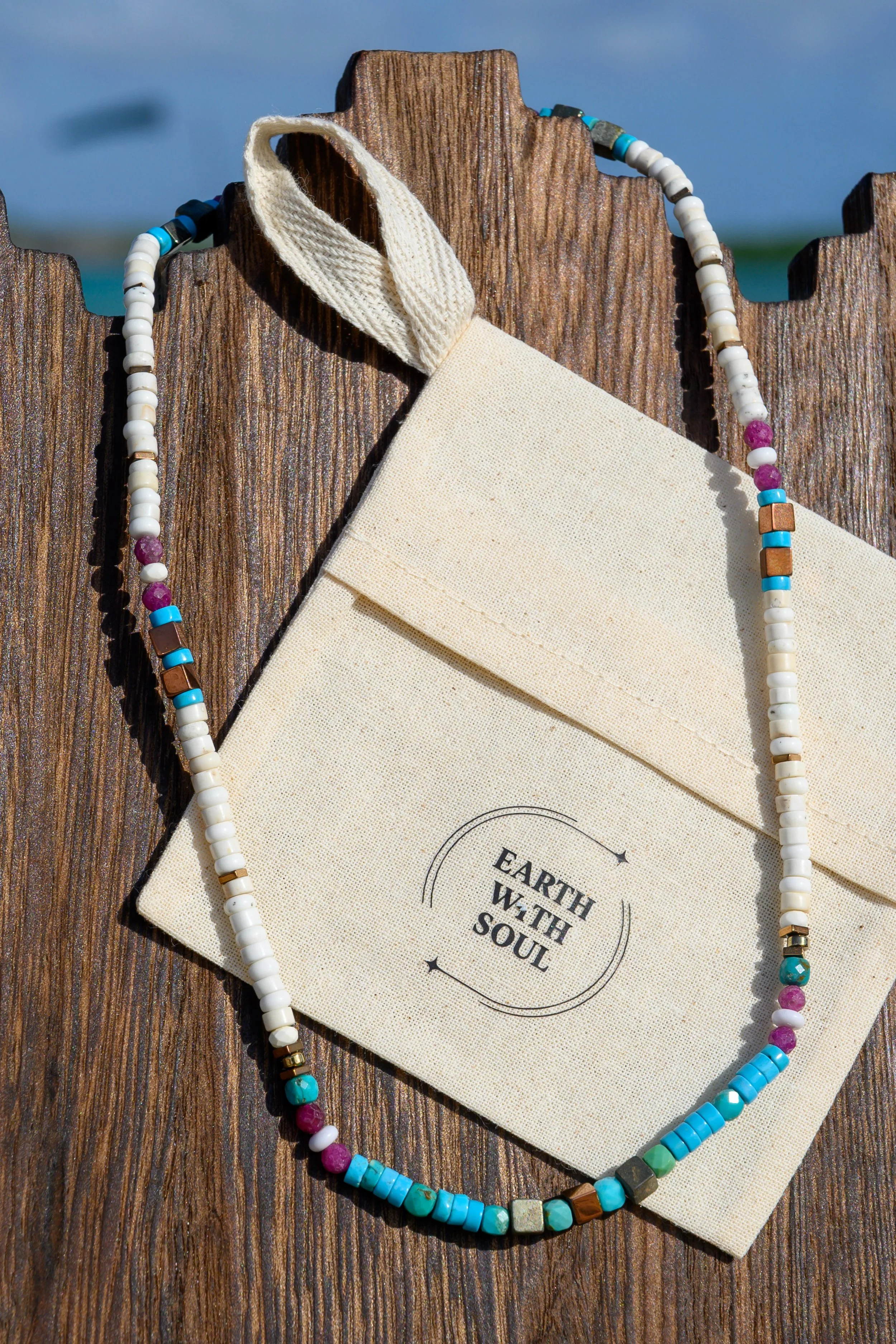 NR. 44 
Ruby*White and Blue Turquoise*Brass Cubes