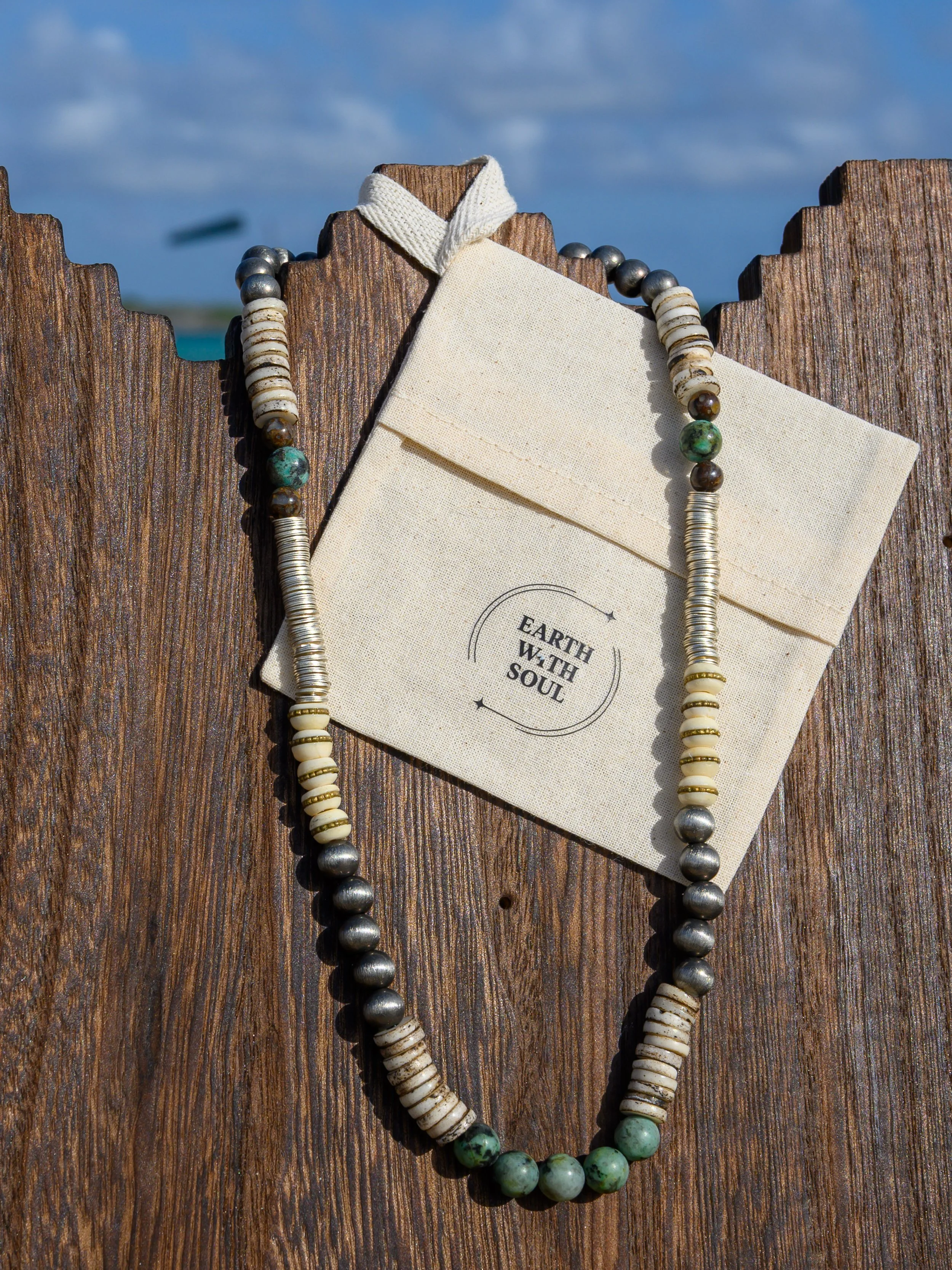 NR. 39 
African Turquoise*Navajo Pearl*White Bone Heshi Disk*Silver Spacer Disks