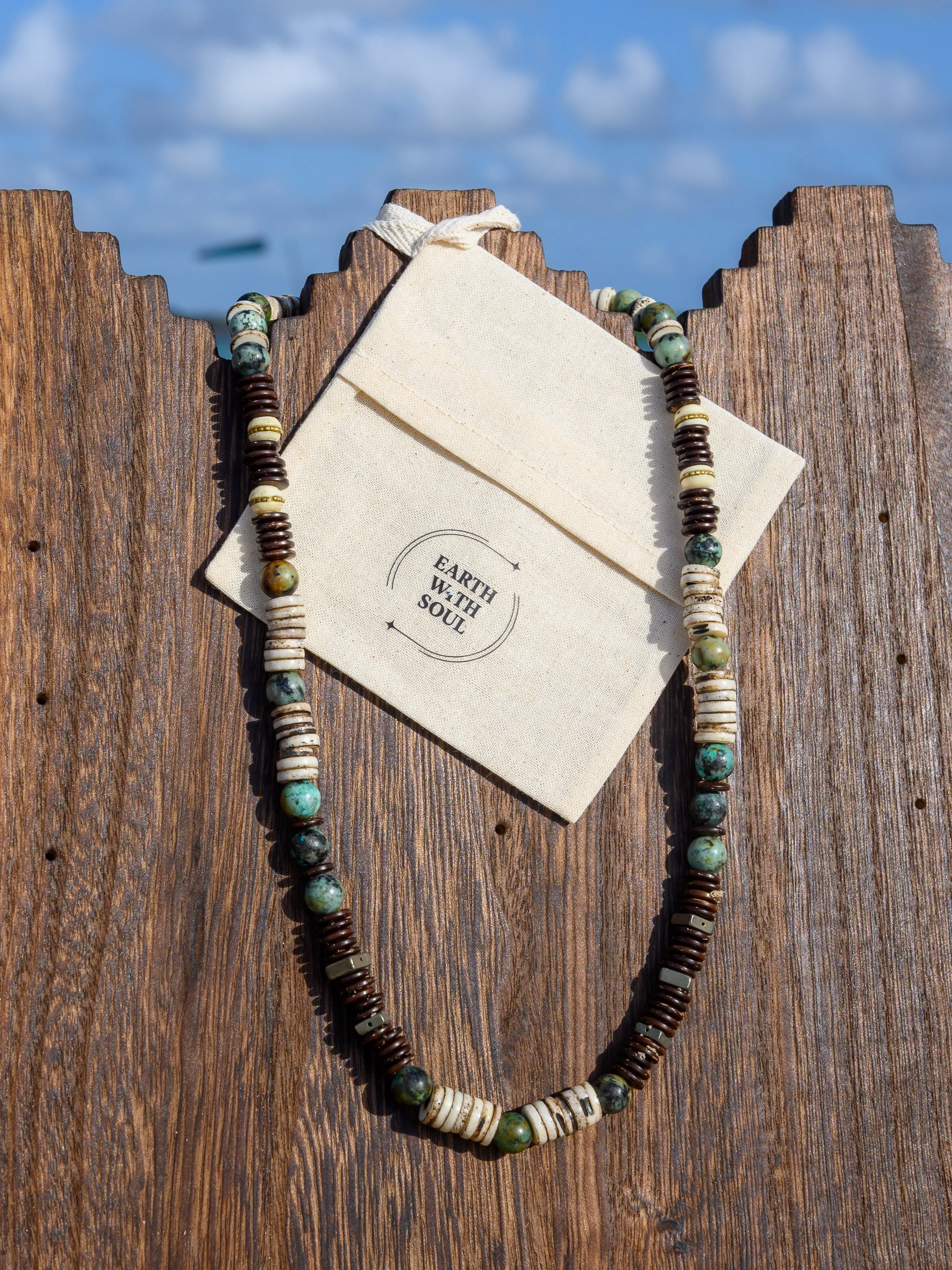 NR. 21 
Brown and White Bone Discs*African Turquoise*
