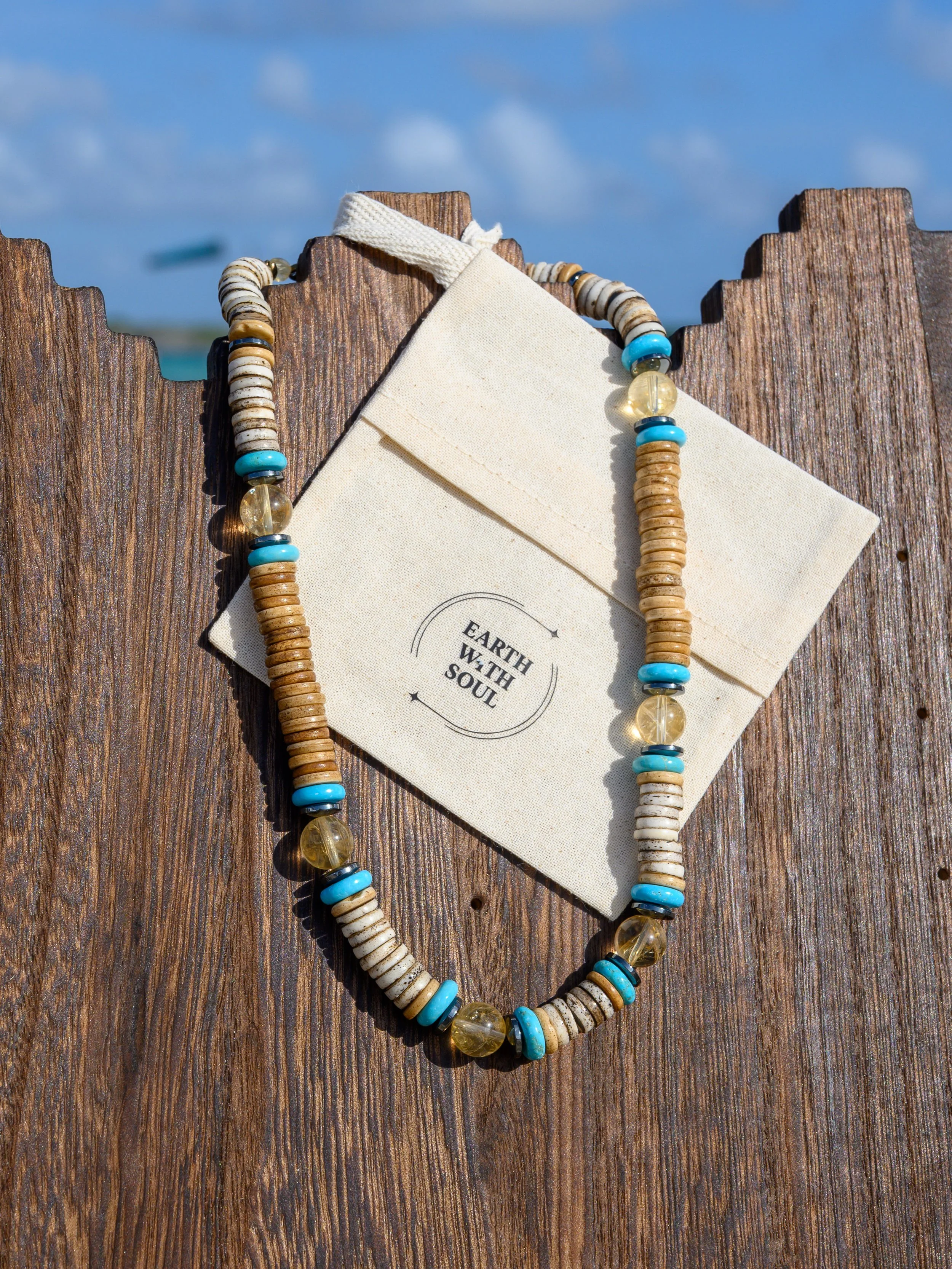 NR. 30 
Brown and White Bone Heshi Disks*Citrine*Blue Turquoise Heshi Disks