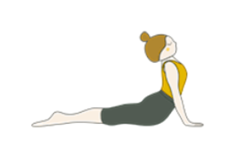 Illustration of a person doing yoga or stretching exercise, lying on their back with legs extended and one arm supporting their torso.